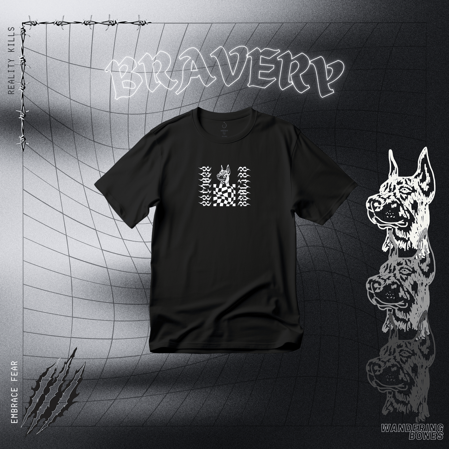 Brave Doberman Unisex Streetwear T-shirt in Black