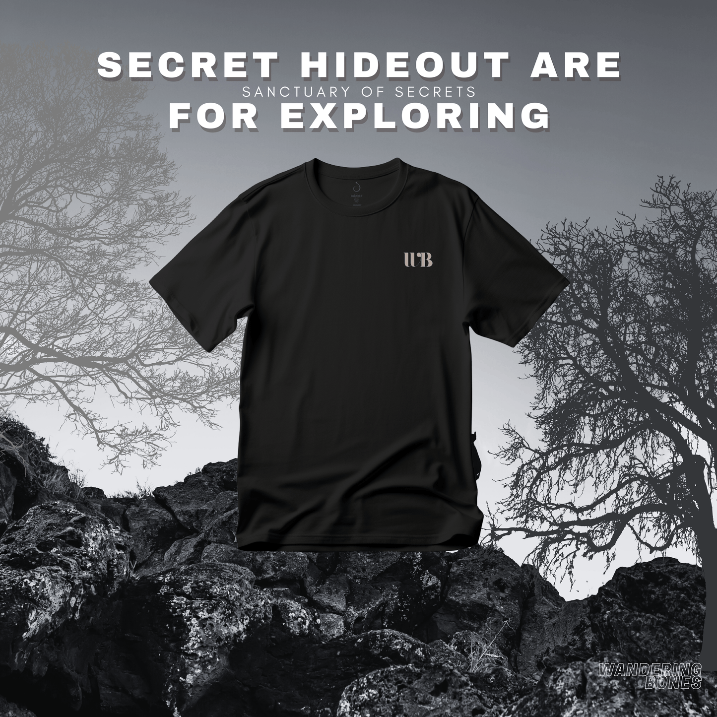 Secret Hideout Retro Outdoor Graphic Unisex Streetwear T-shirt in Black