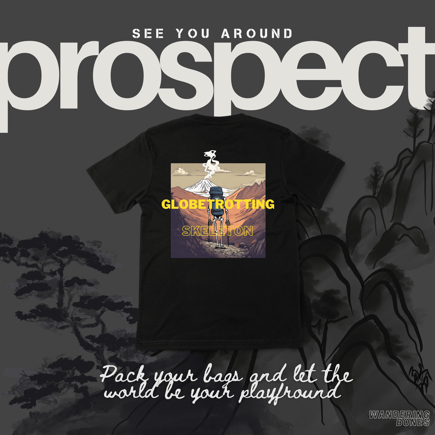 Globetrotting Skeleton Unisex Streetwear T-shirt in Black