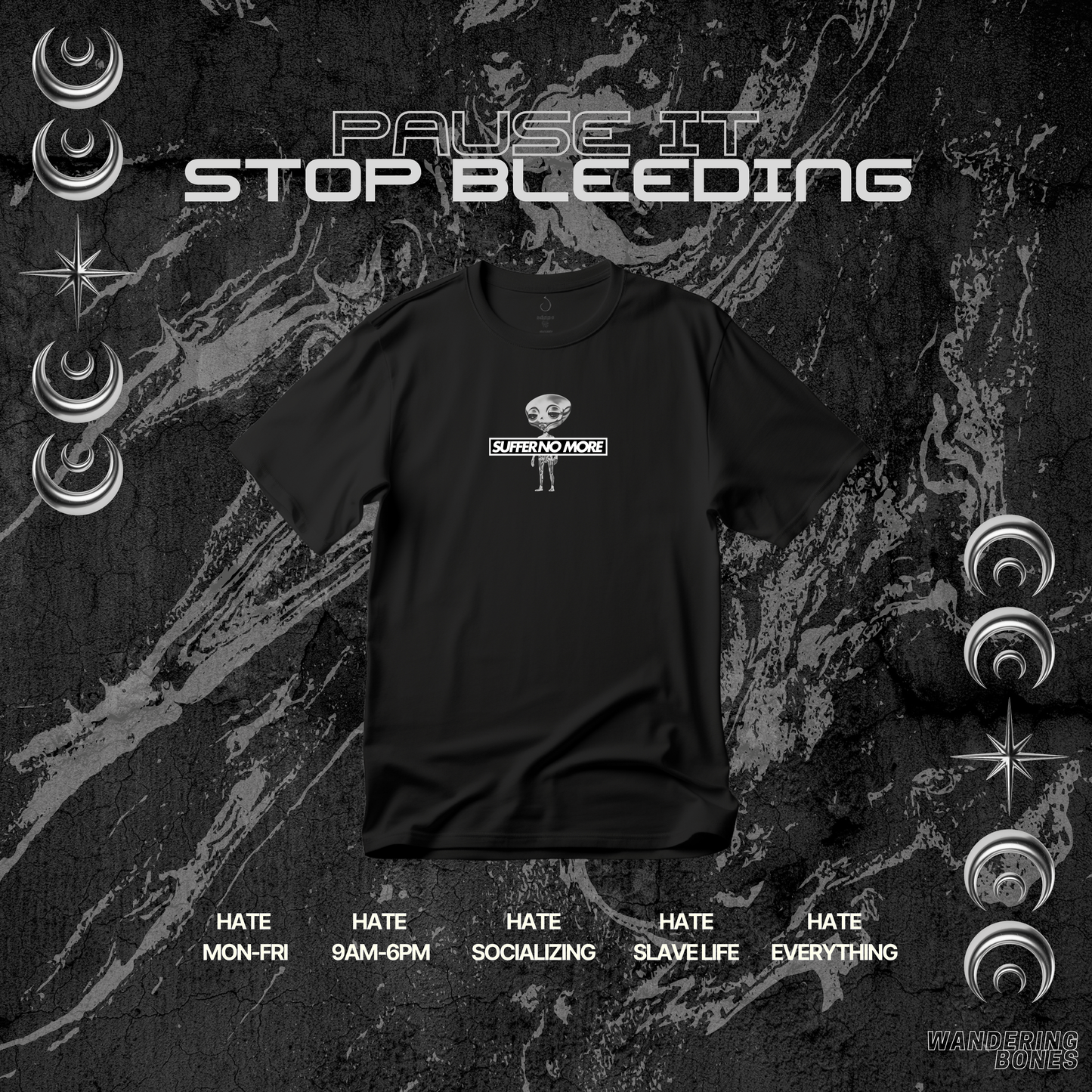 Alien Suffer No More Graphic Unisex Streetwear T-Shirt in Black