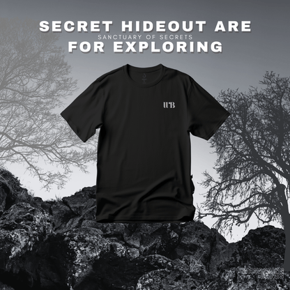 Secret Hideout Retro Outdoor Graphic Unisex Streetwear T-shirt in Black