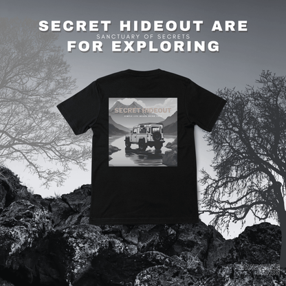 Secret Hideout Retro Outdoor Graphic Unisex Streetwear T-shirt in Black