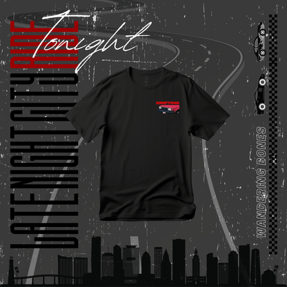 Late Night City Ride - Drifting Unisex Streetwear T-shirt in Black