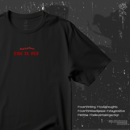 Emo In Bed Overthinking Unisex Cotton Streetwear T-shirt in Black