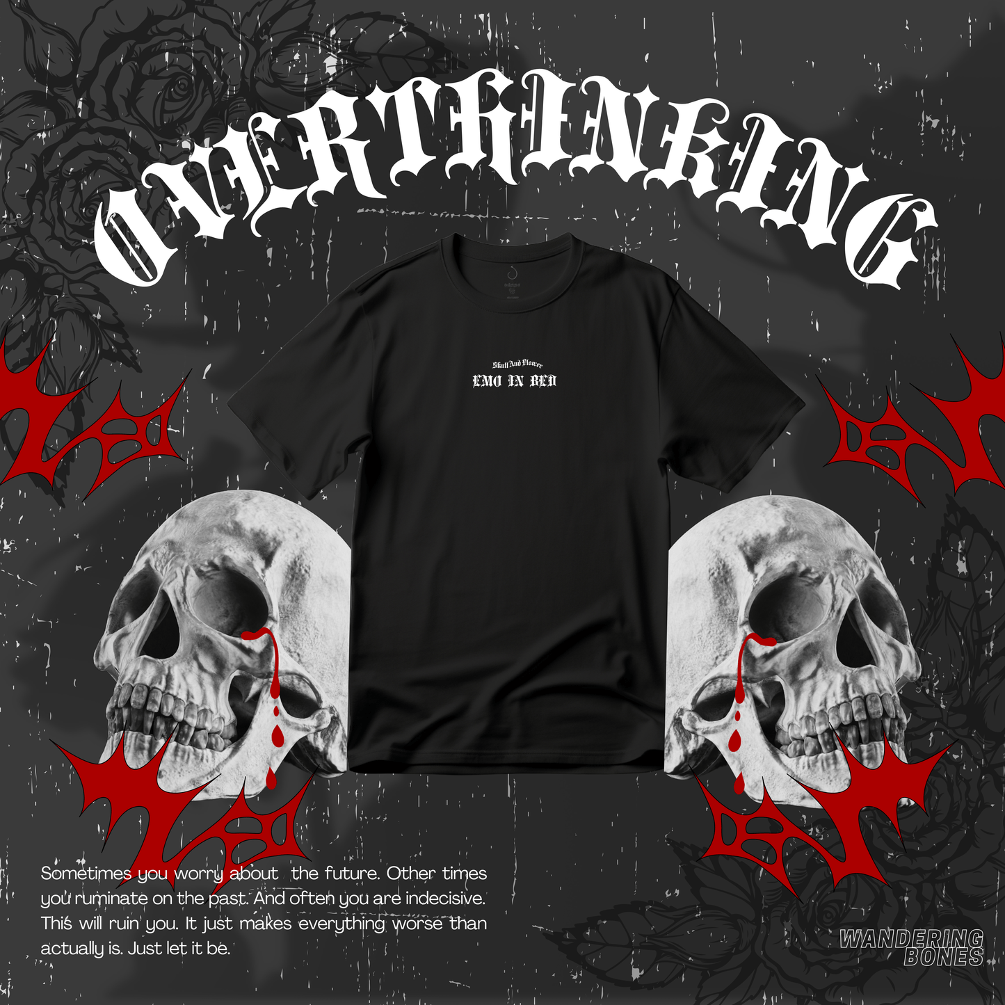 Emo In Bed Overthinking (White) Unisex Cotton Streetwear T-shirt in Black