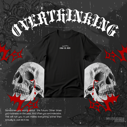 Emo In Bed Overthinking (White) Unisex Cotton Streetwear T-shirt in Black