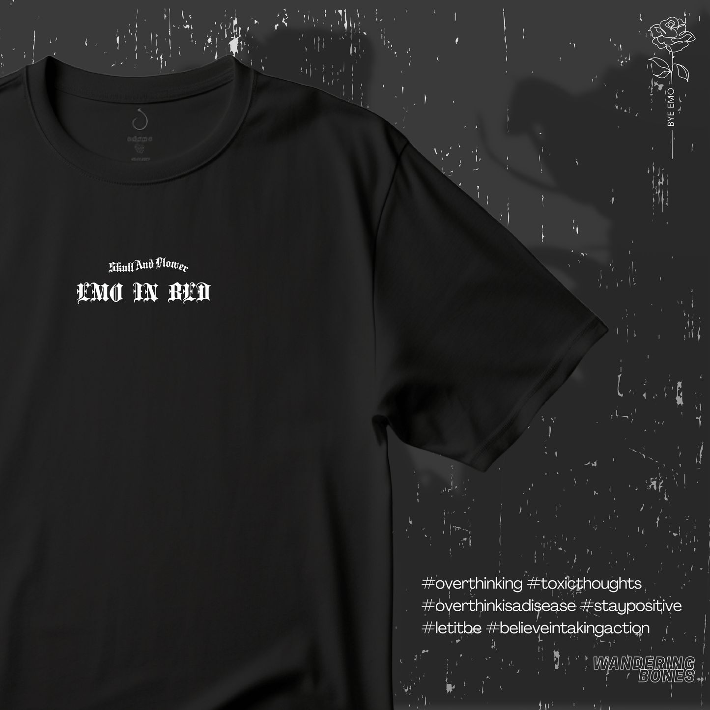 Emo In Bed Overthinking (White) Unisex Cotton Streetwear T-shirt in Black