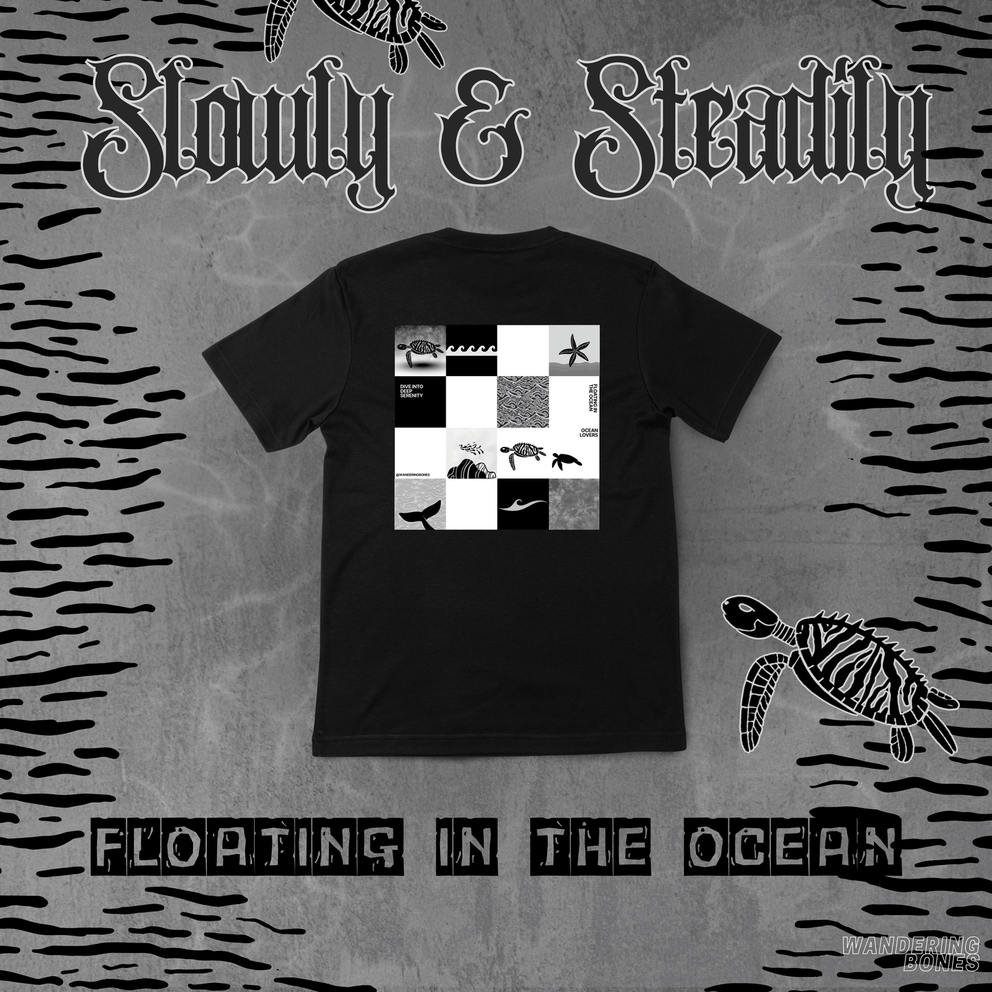 Sea Turtle Unisex Streetwear T-shirt in Black