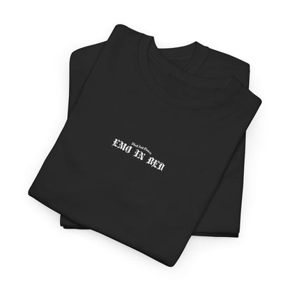 Emo In Bed Overthinking (White) Unisex Cotton Streetwear T-shirt in Black